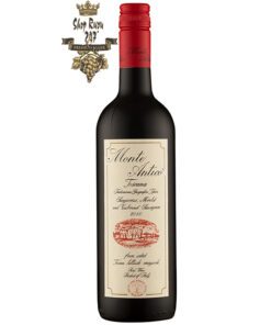 Rượu Vang Ý Monte Antico khi nhìn sẽ thấy có màu ruby đậm cùng sắc đỏ garnet. Rượu mang hương thơm thanh thoát của da thuộc, black cherry, cam thảo và mận