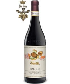 Vietti Barolo Castiglione khi nhìn sẽ thấy có màu đỏ ruby rực rỡ .Rượu mang hương thơm nổi bật của đất, ca cao và mùi hoa quả chín mọng màu đen