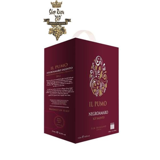 Rượu Vang bịch Ý IL Pumo BIB 3000ml được làm từ giống nho Negroamaro. Rượu mang hương thơm dịu nhẹ