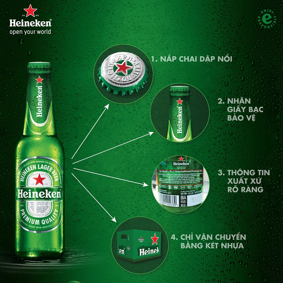 Bia Heineken 5% chai 500ml khui nắp
