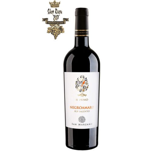 Rượu Vang Ý IL Pumo Negroamaro là chai rượu vang đến từ nước Ý xinh đẹp, được sản xuất từ nhà rượu San Marzano, chai rượu được sản xuất từ giống nho Negroamano.