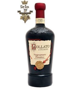 Rượu Vang Đỏ Bollato Negroamaro Primitivo IGP Puglia có mầu đỏ sẫm sặc sỡ. Hương thơm của anh đào chín, mâm xôi, vani với gợi ý của thuốc lá.