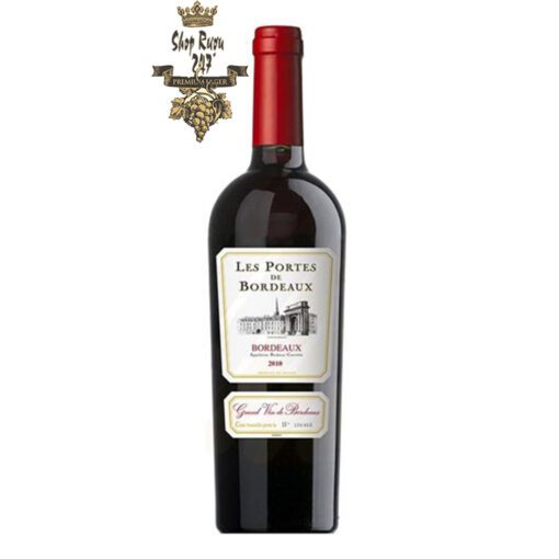 Rượu Vang Đỏ Les Portes de Bordeaux 2015 có mầu đỏ đậm sâu. Hương thơm nhẹ nhàng của khoáng sản, trái cây và hoa quả. Hương vị của anh đào