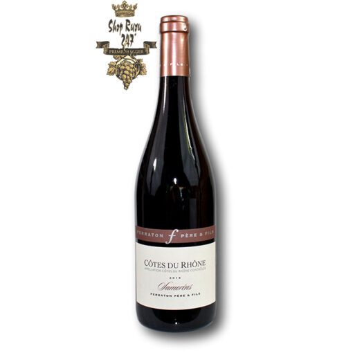 Rượu Vang Đỏ Ferraton Cotes du Rhone Samorens Red có mầu đỏ granet. Hương thơm của quả đỏ chín, mâm xôi, việt quất, quả mọng