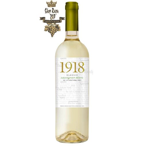 Rượu Vang Trắng 1918 Classic Sauvignon Blanc có mầu vàng nhạt tươi sáng. Hương thơm của mầu xanh lá cây, cam quýt và táo xanh