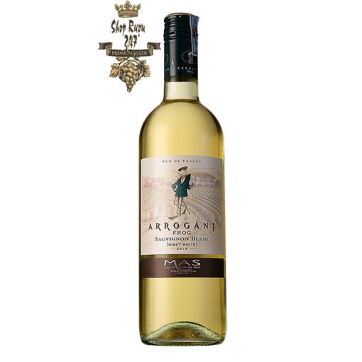 Rượu Vang Trắng Arrogant Frog Varieties Sauvignon Blanc có mầu vàng ánh xanh tươi sáng. Hương thơm phức tạp của bưởi, hương thảo mộc