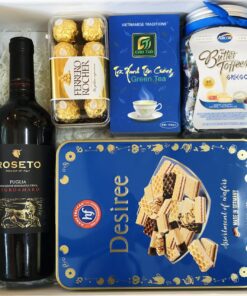 Thông Tin Sản Phẩm: Hộp Quà Tết Rượu Vang Ý kèm bánh kẹp nhập khẩu